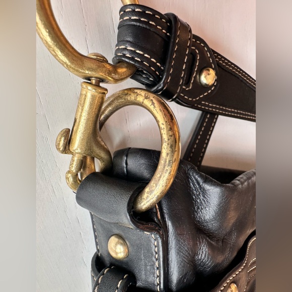 Vintage COACH Black Soft Leather Pleated Ergo Hamptons Belted Hobo Bag - Picture 12 of 13